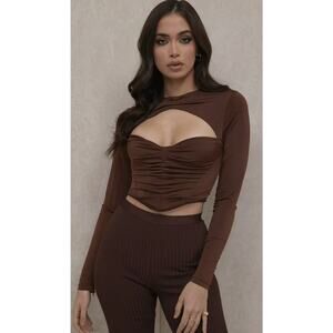 House of CB Natelle Chocolate Brown Corset Longsleeve Top Womens XS